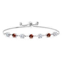 Gem Stone King 925 Sterling Silver Round White Moissanite and Red Garnet Tennis Bracelet for Women (2.82 Cttw, Gemstone Birthstone, Round 4.5MM, Fully Adjustable up to 9 inch)