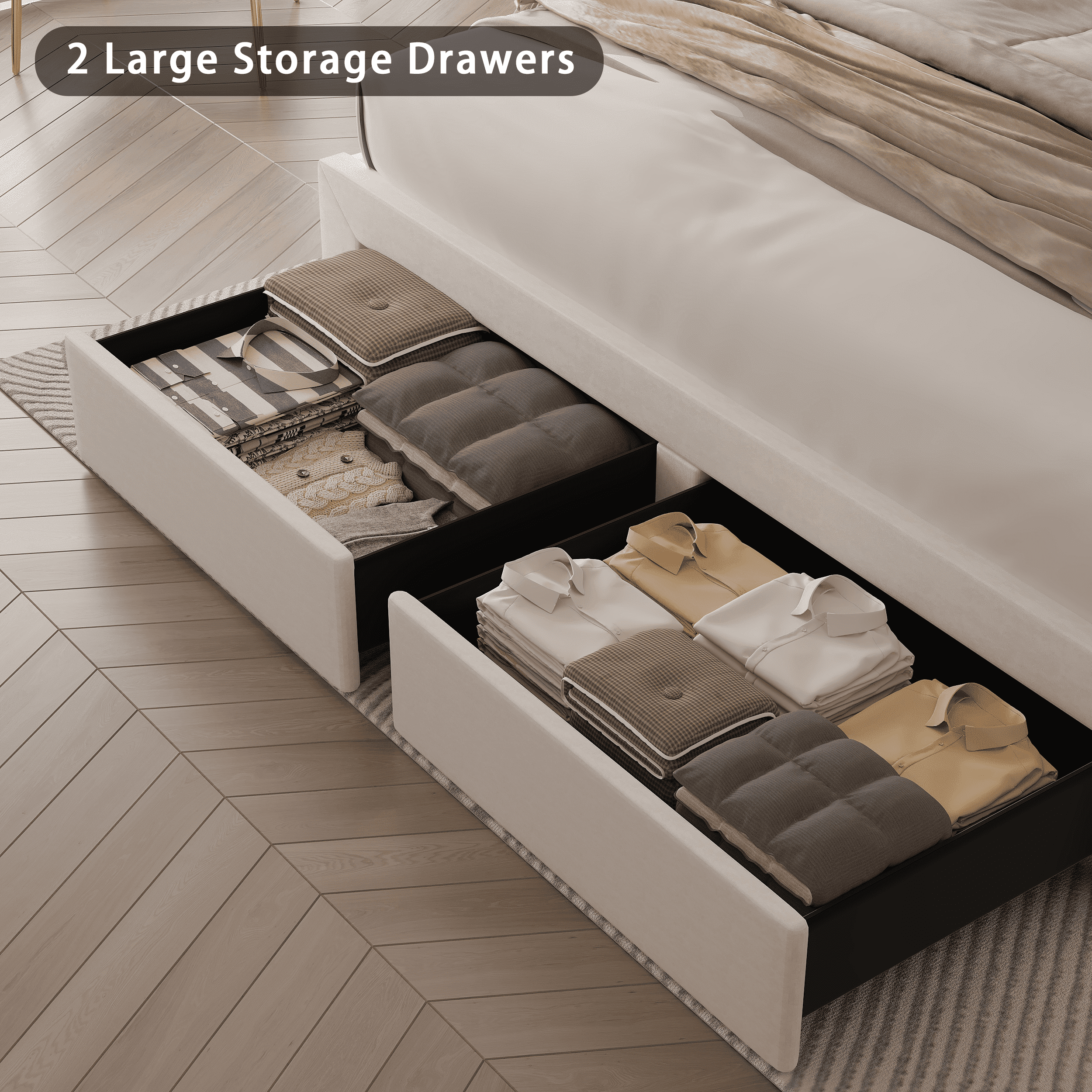 Fastroby Full Upholstered Bed Frame with LED Headboard & Storage Drawer, No Box Spring Required