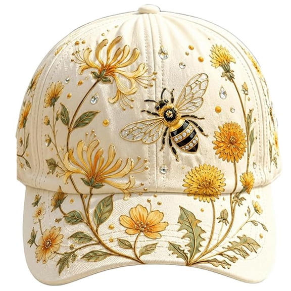 MEICHEN Hard Working Bee and Golden Daisy Flower Visor Hat for Graceful Ladies Trendy Comfortable Dad Hat Yellow Printed Sun Hat Womens Baseball Cap