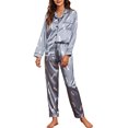 thumbnail image 2 of Odeerbi Clearance Women Pajama Sets Long Sleeves Sleepwear Fashion Print Home Wear Two-Piece Suit Pants Pajama Set,Gray, 2 of 3
