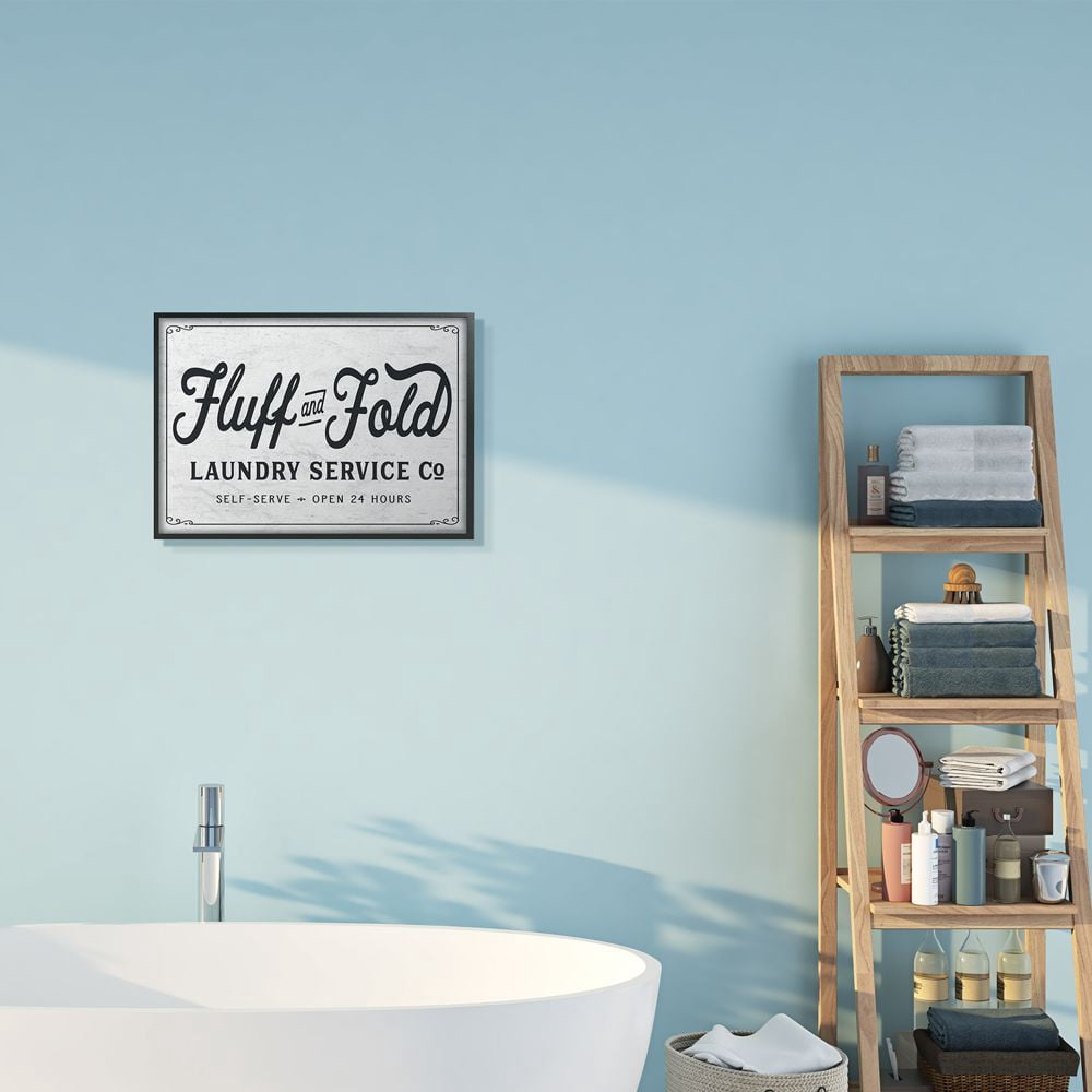 Stupell Industries Fluff and Fold Laundry Room Vintage Country Sign Framed Wall Art Design by Lettered and Lined, 16" x 20", Black Framed
