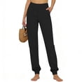 thumbnail image 4 of iHPH7 Women's High Waisted Cotton Linen Joggers - Elastic Waistband Tapered Leg Pants with Pockets Breathable Lightweight Casual Summer Lounge Beach Comfy Everyday Wear Black L, 4 of 8