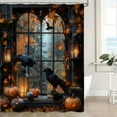 thumbnail image 3 of Orange Halloween Pumpkin Shower Curtain Scary Black Crow Gothic Castle Retro Window Horror Vintage Fall Autumn Maple Leaves Spooky Bathroom Curtain with Hooks-72"W x 96"L (Pack of 1), 3 of 7