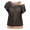 thumbnail image 4 of Fishnet Shirt Women Mesh Crop Top Peasant Tops For Women 80s Costumes For Women Short Sleeve Shirt Women Solid Color Work Blouses Sheer Tops For Women Tops For Women Trendy Summer, 4 of 6