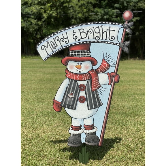 Merry and Bright Snowman Christmas Yard Art