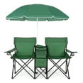 thumbnail image 1 of Costway Chaise Double de Pique-Nique Pliante Portable avec Parasol, Table, Glacière, Plage, Camping, Vert Vert, 1 of 8
