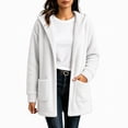thumbnail image 5 of Fleece Hooded Jackets for Women Casual Warm Open-Front Sweater Cardigans with Pockets Solid Long Sleeve Outerwear (XL, White), 5 of 6
