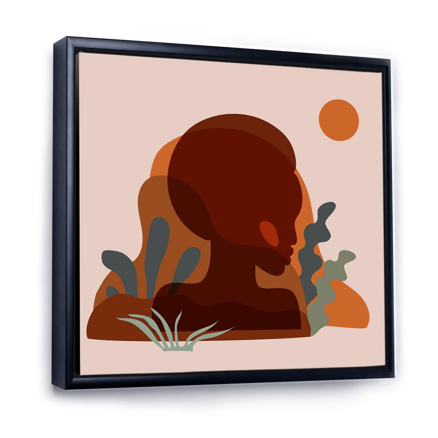 Designart Minimal Silhouette Of Afro American Woman FLOAT FRAME WALL ART