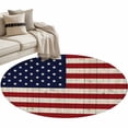 thumbnail image 2 of Area Rug 36in, American Flag on Wood Plank Floor Carpet Living Room Rug, Vintage Red Blue Stripe Star Non-Slip Welcome Mat Indoor Rugs for Bedroom Dining Room, 2 of 9