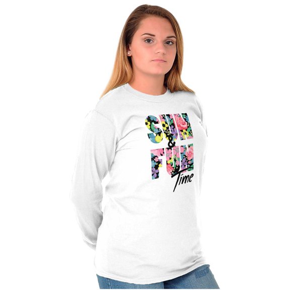Sun and Fun Time Pretty Beautiful Women Plus Size Long Sleeve Graphic Tee Brisco Brands 2X