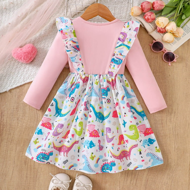 MEZZALL Kids Dinosaur Print Girls Dress With Bow Detail Cute Cartoon  Dinosaur Pattern Long Sleeve Xmas Party Dress For Toddler Classic Child  Clothes - Walmart.com