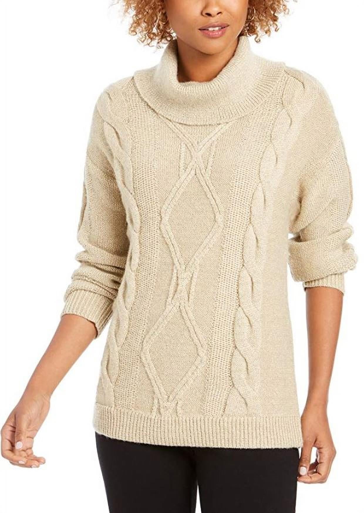 Charter Club Women's Cowl-Neck Cable-Knit Glitter Sweater White Size Medium  - Walmart.com
