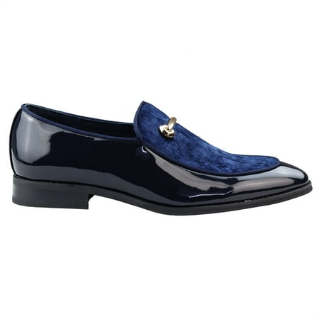 Men s Moccasin Shoes Leather Velvet Formal Black Blue Red