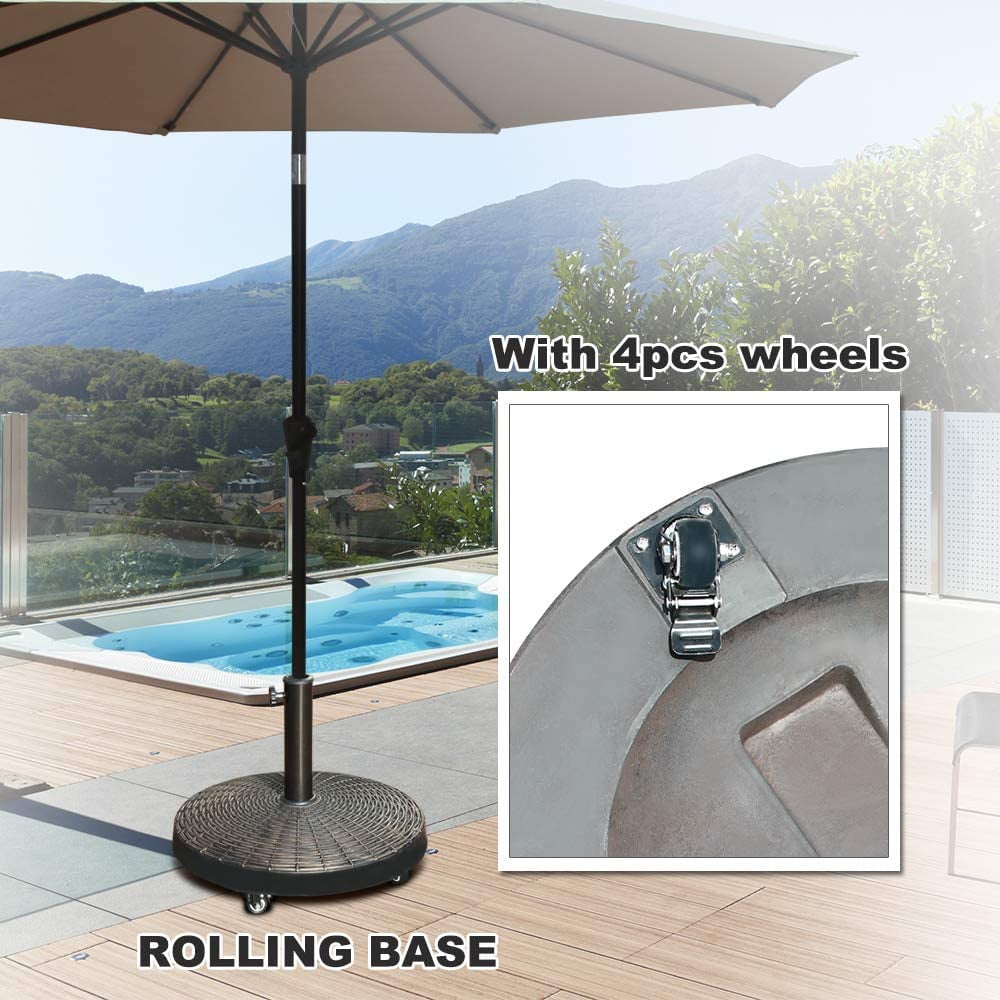 COBANA Patio Umbrella Base with Wheels, Heavy-duty Round Resin Umbrella Stand Weights, 52lbs, Bronze