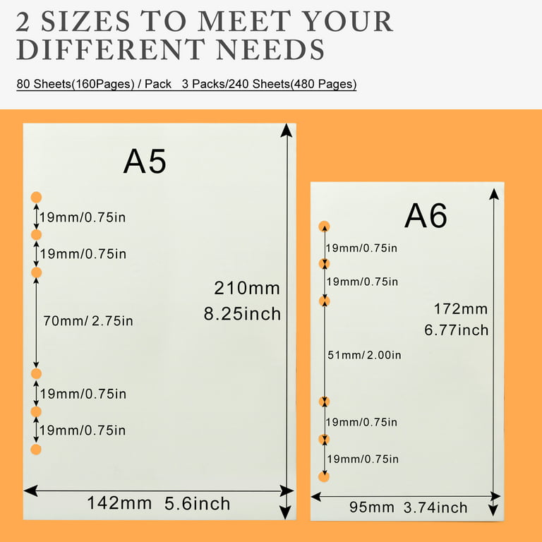 Lined A5 Refill Paper, 6 Hole Punched (8.25 x 5.7 In, 250 Sheets