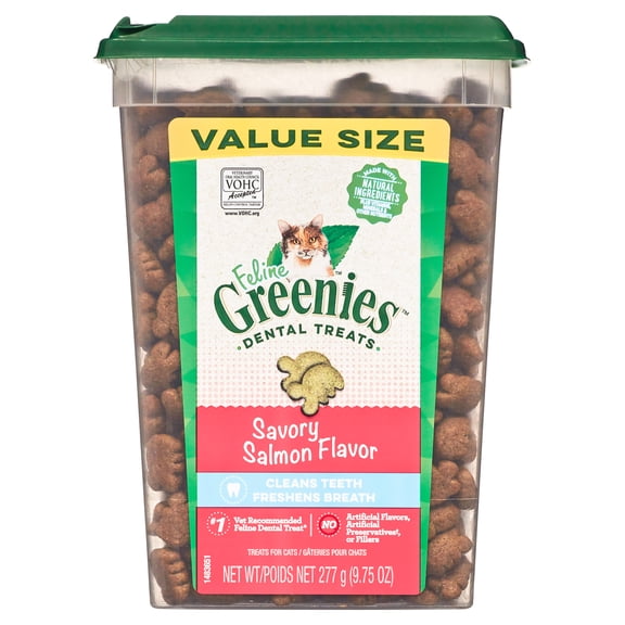 FELINE GREENIES Adult Dental Cat Treats, Savory Salmon Flavor [Multiple Sizes]