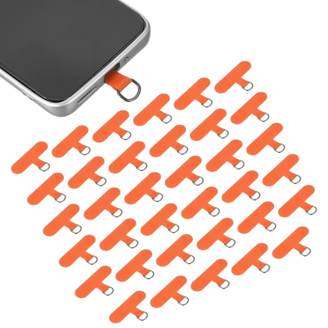 36pcs Phone Tether Tab, Universal Phone Lanyard Patch T Shape Cell Phones Strap Replacement Part for Most Smartphone Cases, Orange