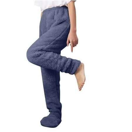 Npasoilc Thick Fleece Pants for Women Fall Winter Elastic Waist Wide Leg Baggy Soft Warm Plush Pajama Pants Solid Color Casual Loose Loungwear Sleepwear Pants