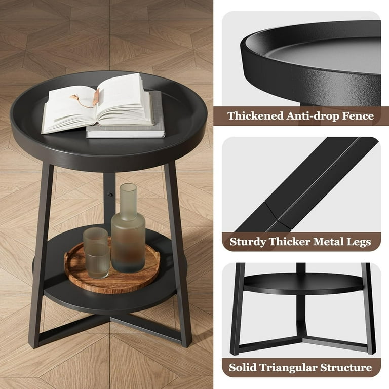 Round End Table with Storage Shelf, 2 Tier (15.7 * store 15.7 * 23.6inches,