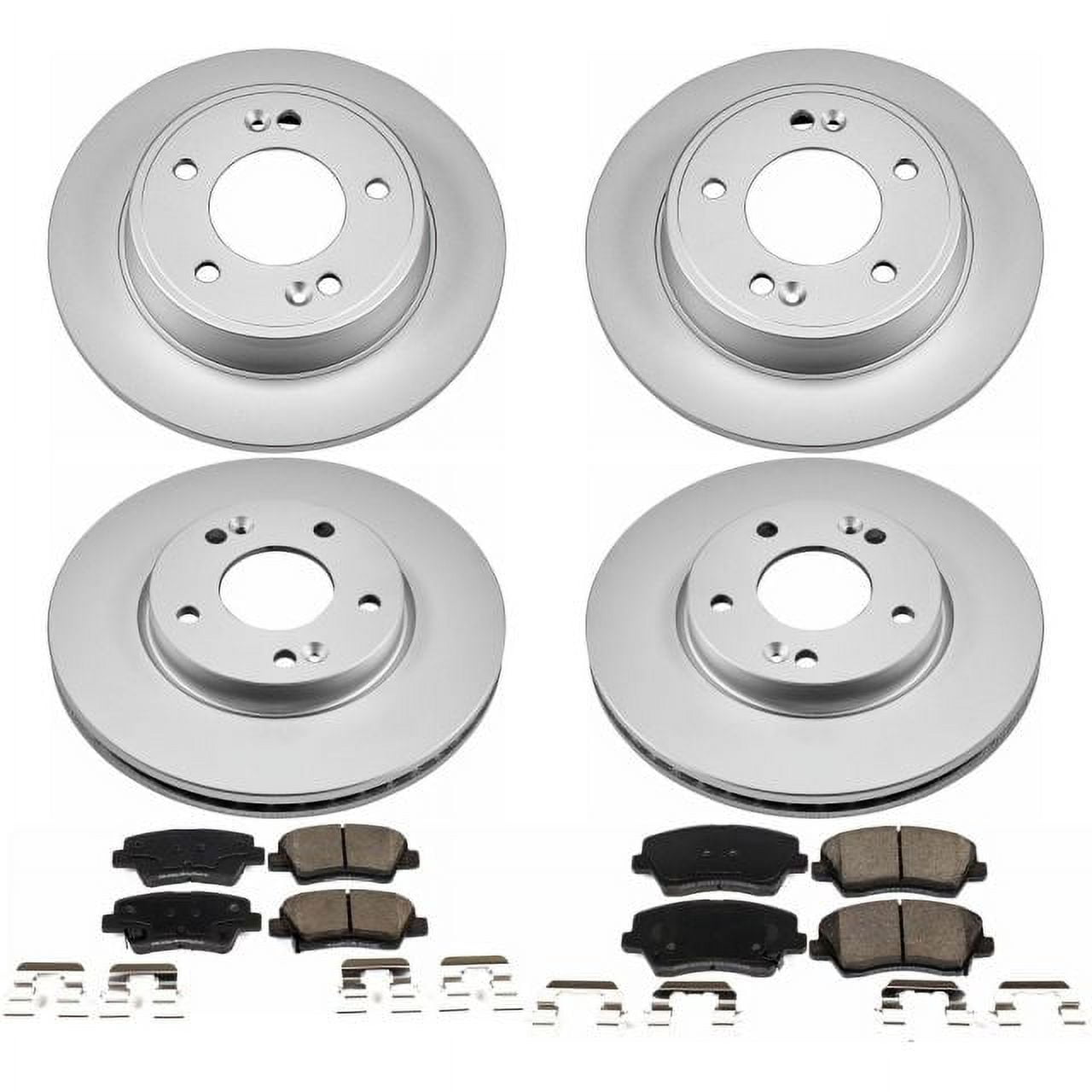 PowerStop Front and Rear Geomet Coated Brake Rotor and Pad Kit Fits: HYUNDAI KIA Select Models CRK7582