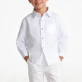 thumbnail image 2 of PWPSG Boy's Long Sleeve Dress Shirts Solid Button Down Collared T Shirts Summer Casual Cotton Tees for Daily & School & Party Wear White 11-12 Years, 2 of 7