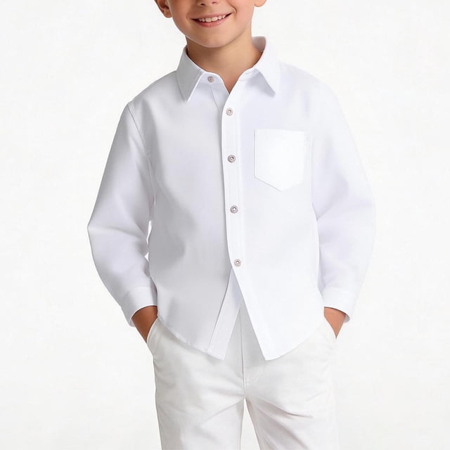 Blusa y camisa de manga larga con cuello vuelto Camiseta de manga larga con botones para niños Camisa de manga larga unisex de color sólido Talla mediana a grande Camiseta de poliéster para niños de m
