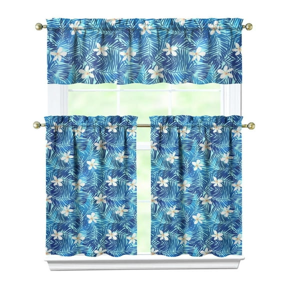 Vibrant Tropical Palm Trees Kitchen Curtains - 3 PC Set with Rod Pocket, Semi-Sheer Short Curtains for Small Windows
