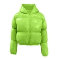 thumbnail image 5 of Hontri Women's Puffer Jackets, Ladies Autumn and Winter Warm Short Shiny Padded Hooded Leather Jacket Green L, 5 of 9
