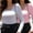 White&Pink, variant on Weardear Women's 2 Piece Long Sleeve Scoop Neck Tops Slim Fit Tight Tee Warm T Shirt