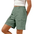 thumbnail image 6 of Women Shorts Jean New Women's Cargo Shorts Elastic Waist Loose Shorts with Multi Pocket Summer Outdoor Hiking Workout Sports Shorts Green-b L, 6 of 8