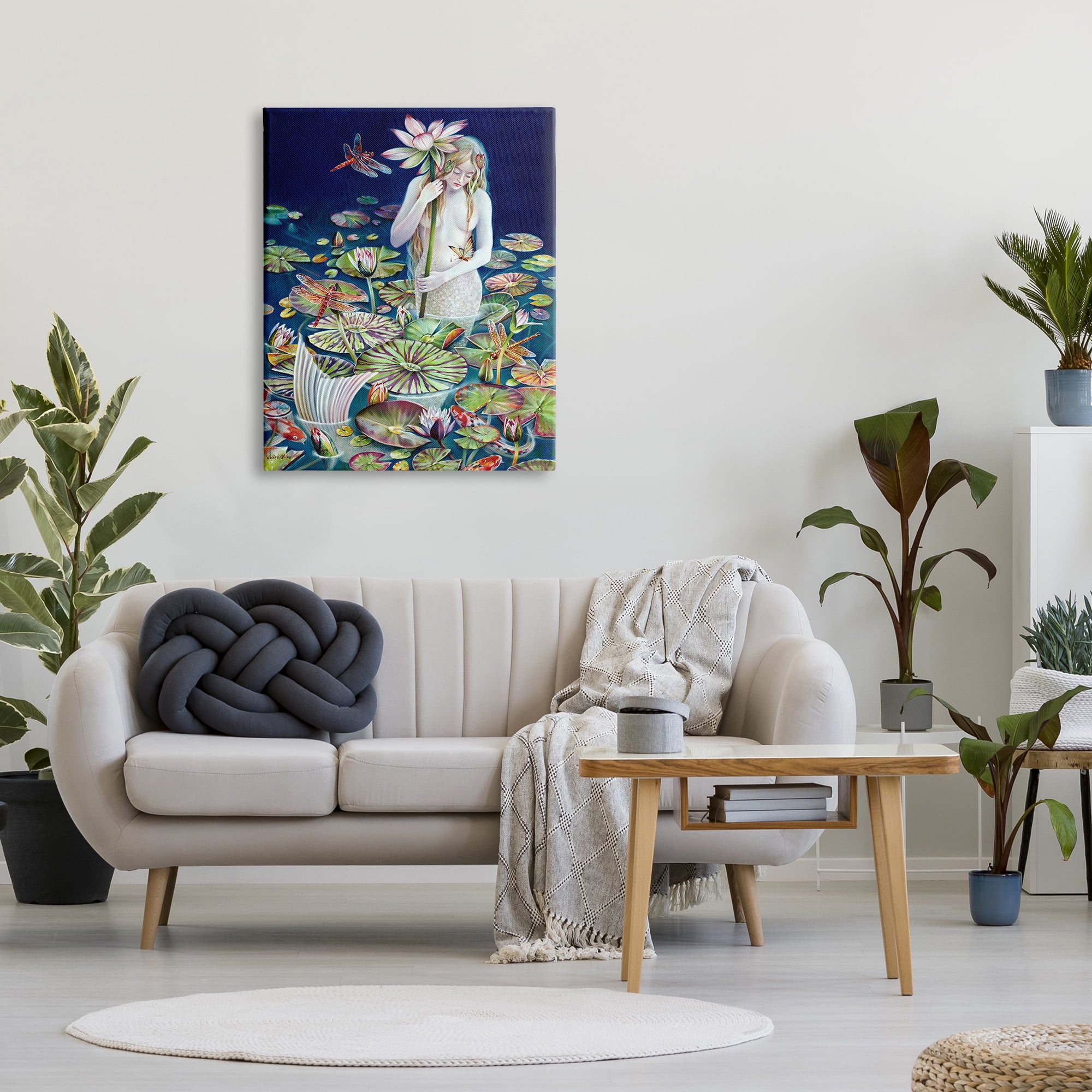 Stupell Industries Mermaid Among Water Lilies Floral Pond Woman Painting Gallery Wrapped Canvas Print Wall Art, Design by Sheila Wolk