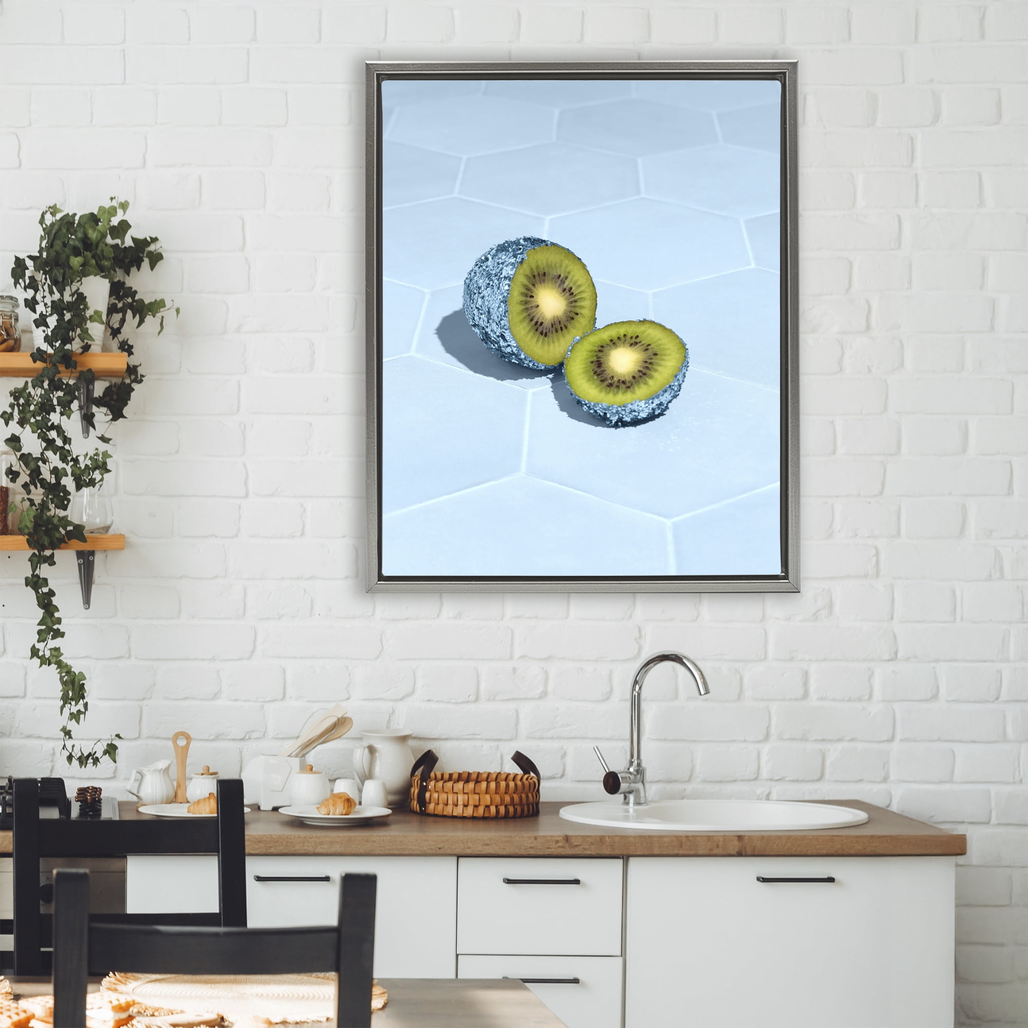 Stupell Industries Blue Glimmer Kiwi Gray Framed Floater Canvas Wall Art, design by LISH Creative