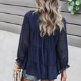 thumbnail image 4 of Blusa informal transpirable con volantes y manga larga para mujer, cuello redondo, gasa, para otoño e invierno, azul marino S, 4 of 6