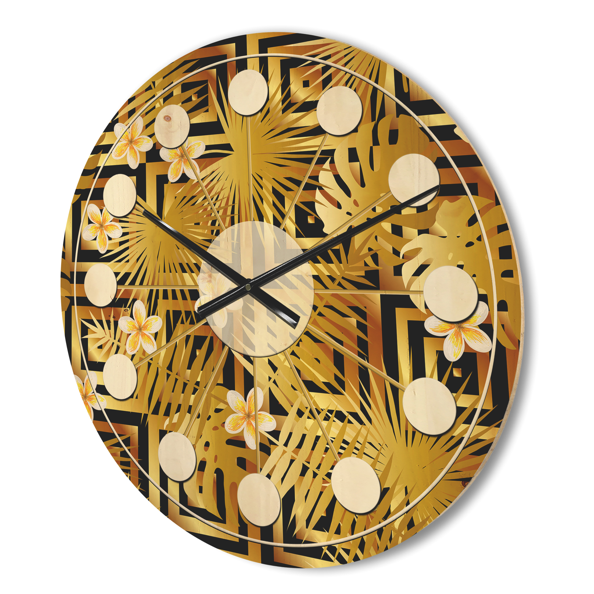 Designart 'Gold Modern Luxury Pattern' Mid-Century Modern Wood Wall Clock