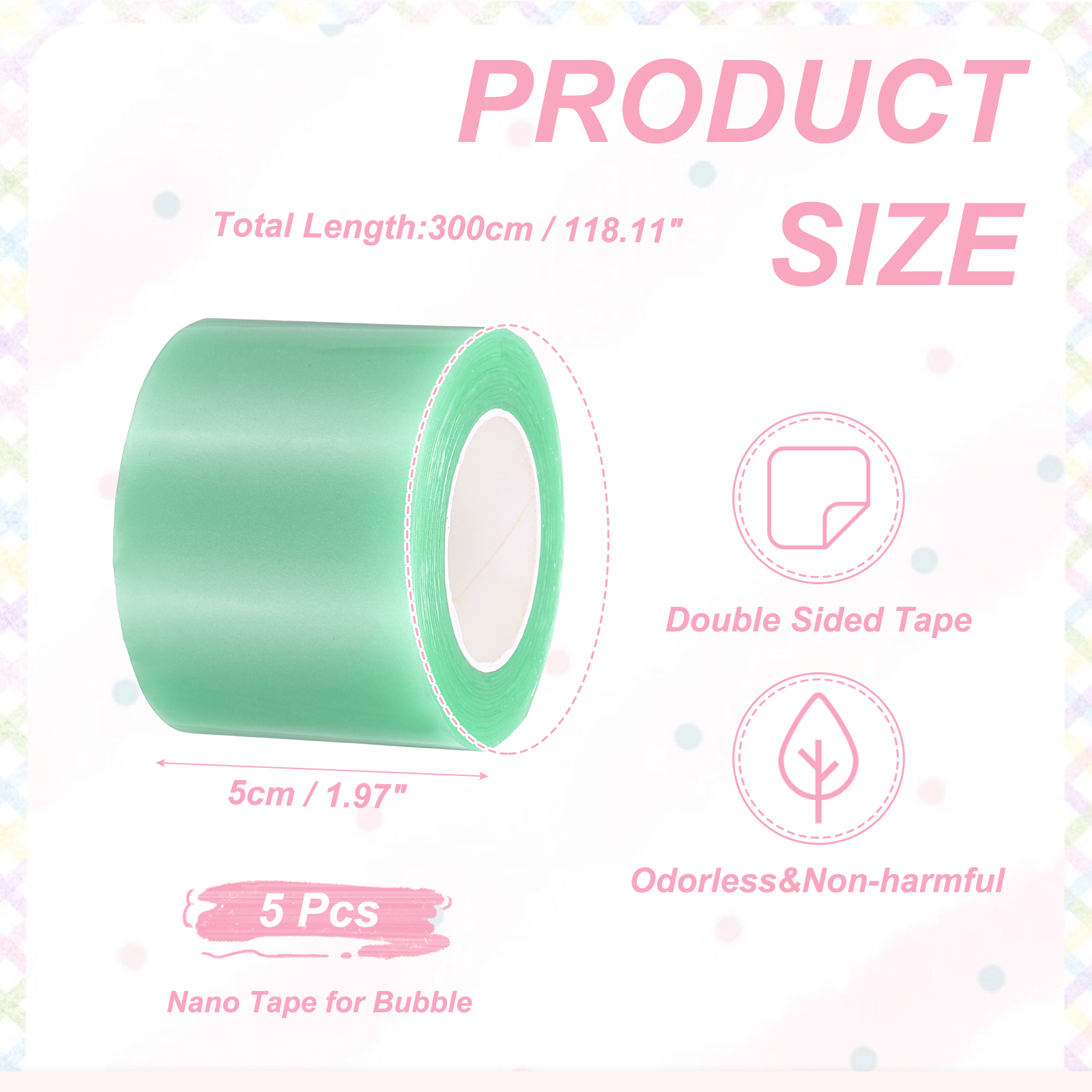 Uxcell Nano Tape 2 x 118 Inch, 5 Pcs Double Sided Nano Bubble Tape, Adhesive DIY Arts Crafts Ball Maker, Green