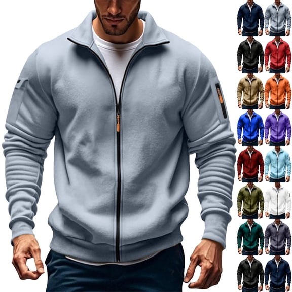 Migroa Full Zip Long Sleeve Sweatshirt Coat, Men's Full Zip Long Sleeve Sweatshirt Jacket, Casual Sporty Outerwear Coat, Loose Fit for Fall Winter Running Gym Casual Sporty Jacket Men Running, Gym,