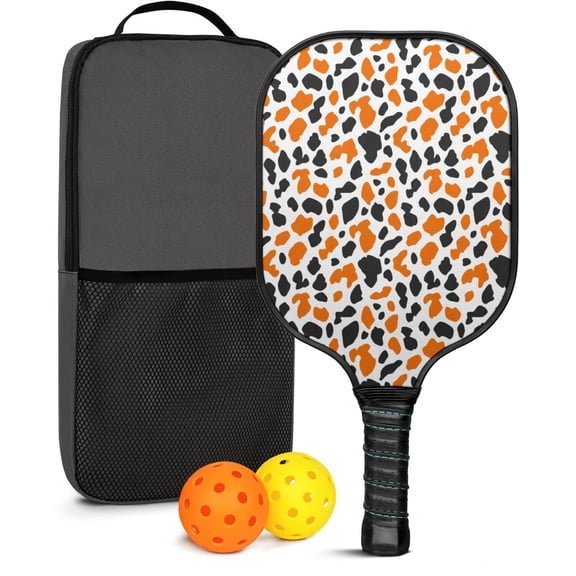 Pickleball Paddles Set Of 1, Fiberglass Surface, Animal, Leopard Print, 1 Paddle, 2 Balls & Bag