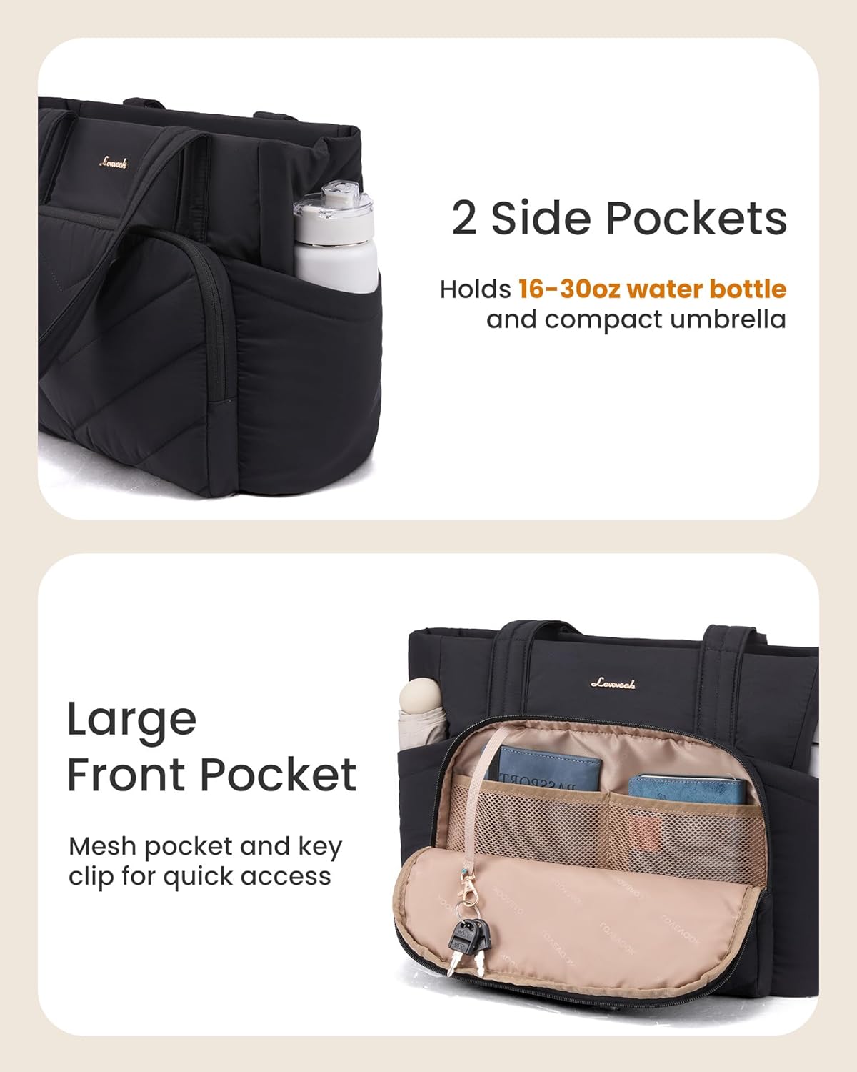 LOVEVOOK Tote Bag for Women, V-Quilted Puffer Tote Bag with Zipper, Large Puffy Shoulder Purse for Work Travel Nurse Teacher