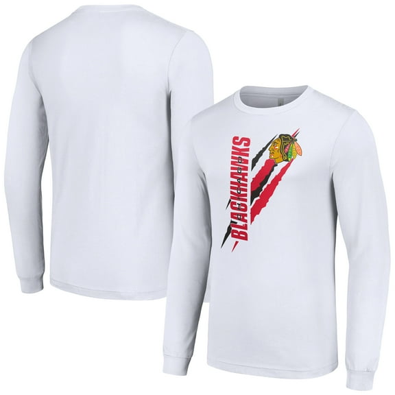 Men's Starter White Chicago Blackhawks Color Scratch Long-Sleeve T-Shirt