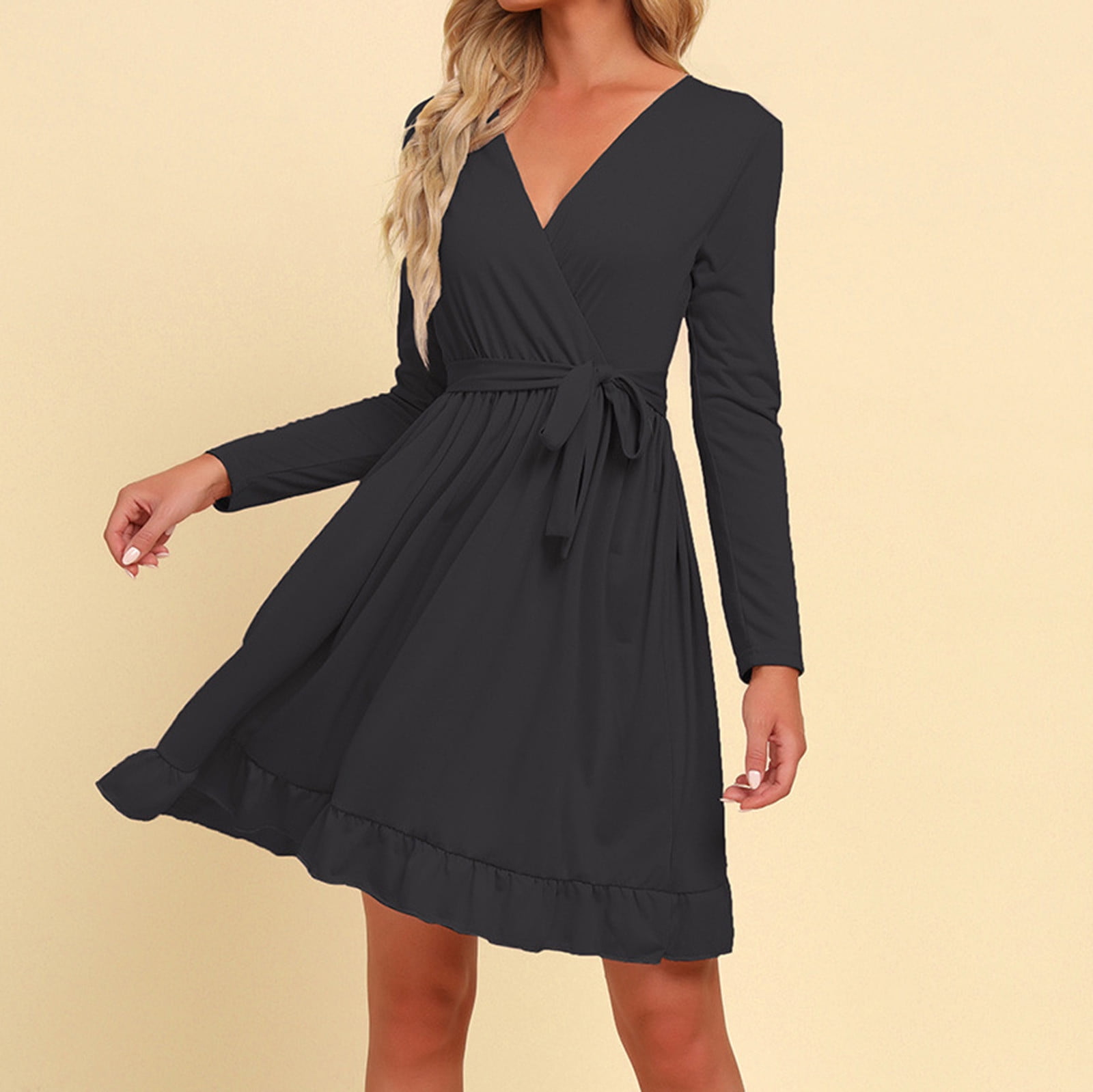 Finelylove Casual Dresses Petite Maxi Dresses Crew Neck Solid Long