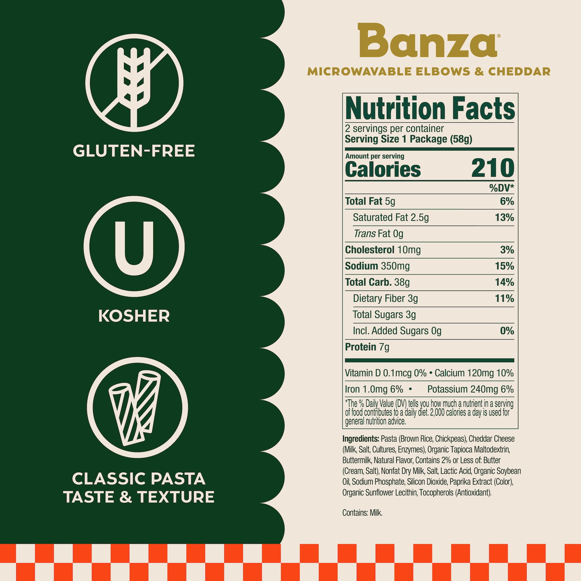 (6 pack) Banza Brown Rice Mac & Cheese, Gluten Free Microwavable Cheddar Elbows - Classic Taste, Made in Italy