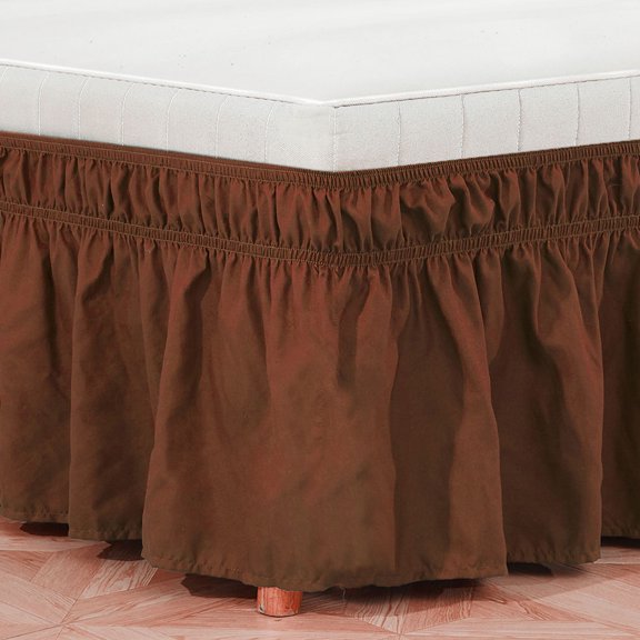 Pretyzoom Coffee Pleated Bed Skirt with Ruffled Texture and Elastic Band