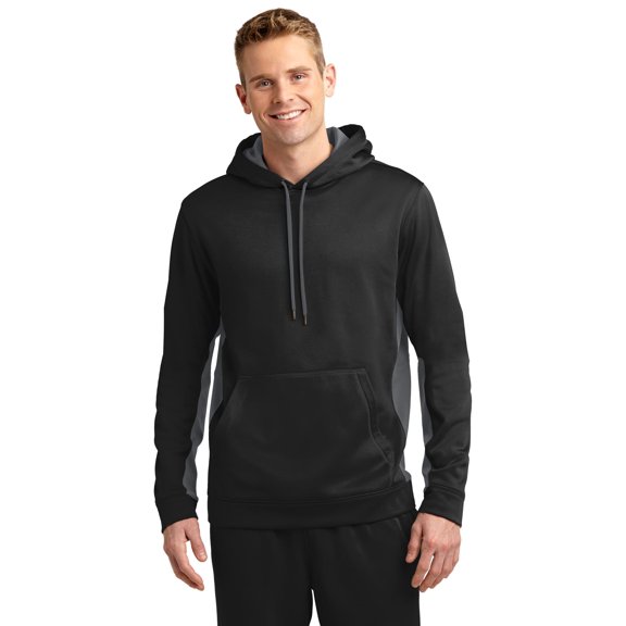 Sport-Tek Sport Wick Fleece Colorblock Hooded Pullover-2XL (Black/ Dark Smoke Grey)