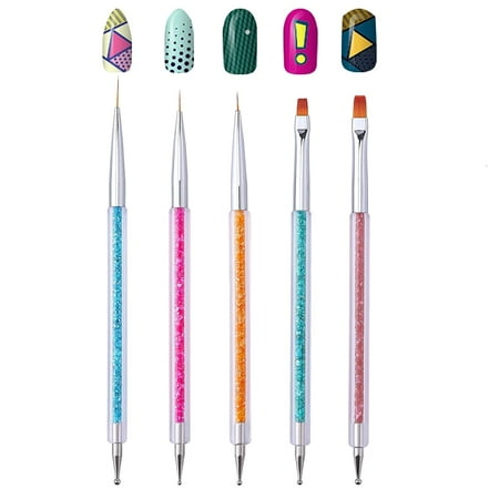 

Nail Art Brushes - Double-Ended Brush and Dotting Tool Kit - Elegant Nail Pen Set with Shiny Handles - Easy To Use Professional Liner Tools 5 Pcs