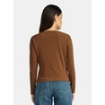 thumbnail image 3 of Time and Tru Women's Ribbed Knit Button Front Top with Long Sleeves, Sizes XS-XXXL, 3 of 5