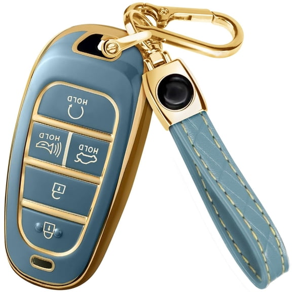 for Hyundai Sonata Key Fob Cover and Leather Keychain - TPU Key Case for Hyundai Santa Fe, Tucson, Ioniq 5, Palisade - 2019-2023 Keyfob Cover
