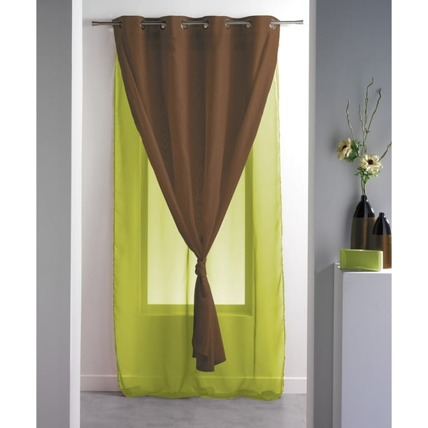 Double Layered Sheer Curtain Panel Grommet Robin Solid Two Colored 55 W X 95 L Green Brown Com Double Layered Sheer Curtain Panel, Green And Brown Curtains