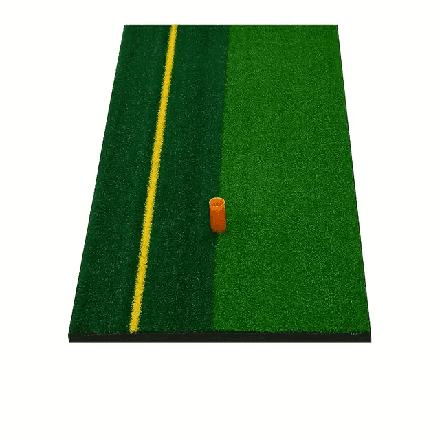 1pc Golf Practice Mat with Two-Color Reverse Grass Design (Green/Grass Green) & White/Yellow Alignment Lines - Durable PP Materi Yellow