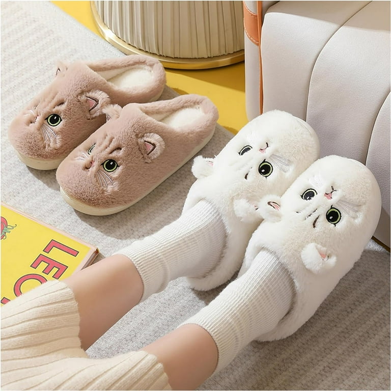LAKIDAY Plush Animal Slippers Soft And Comfortable Slippers Women s Home Slippers Bedroom Cat Girl Plush Slippers