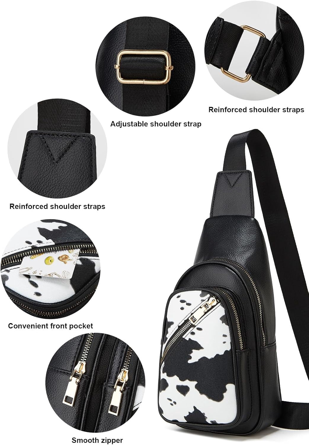 Small Sling Bag for Women, Vegan Leather Fanny Pack Crossbody Bags for Women, Chest Bag With Wide Strap
